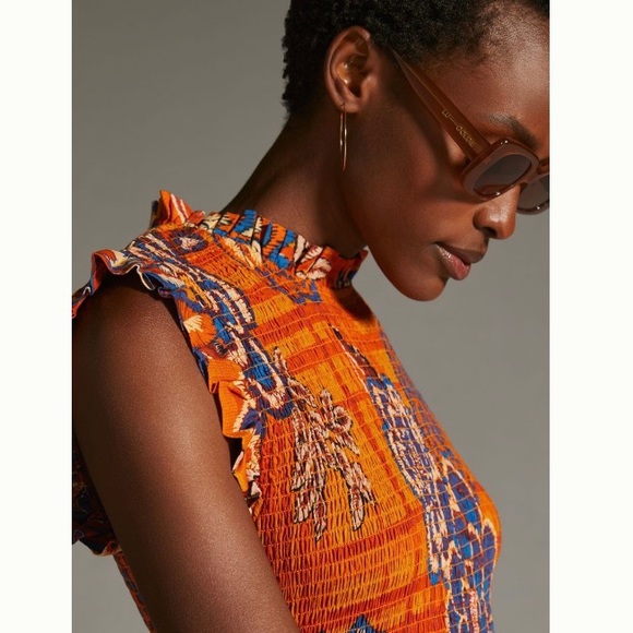 🌿|NWT| Farm x Anthropologie Smocked Wide Leg Jumpsuit - Picture 2 of 12